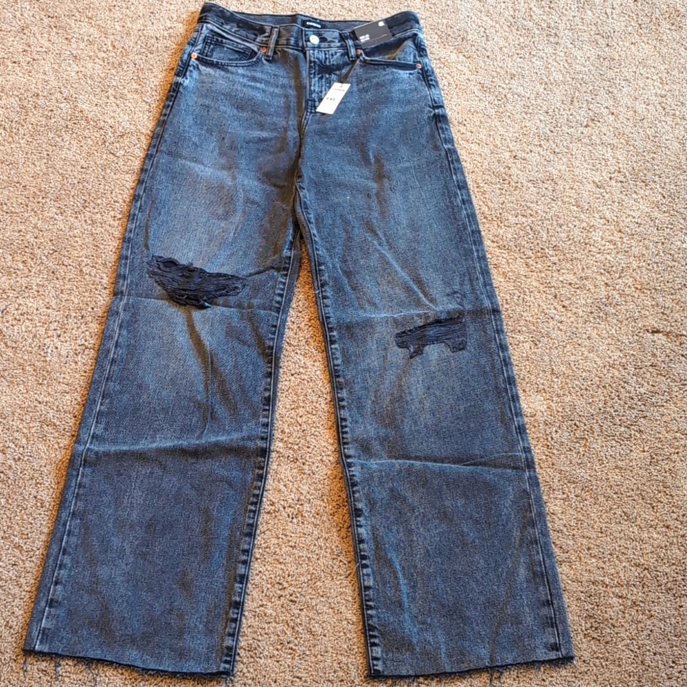 Express wide leg mid-rise jeans. Distressed black. NWT. Size 4R and 6 available
